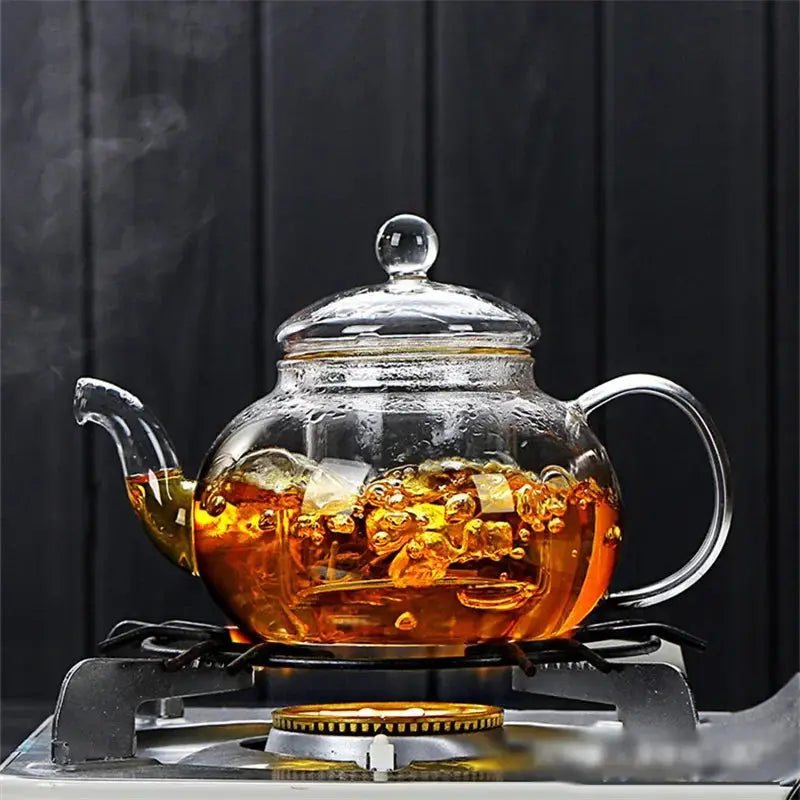 High Borosilicate Glass Flower Teapot Set: Heat-Resistant, Filterable, 400ml/1000ml"