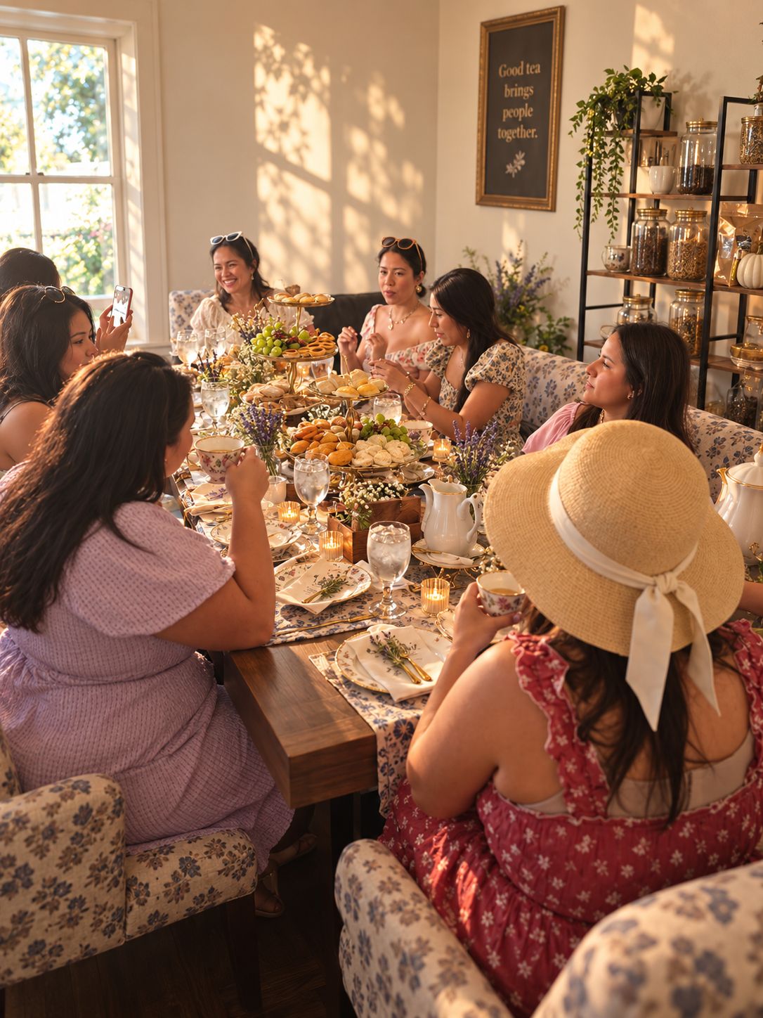 Friends gathered for European high tea at Blue Thistle Tea Haus, Fredericksburg TX