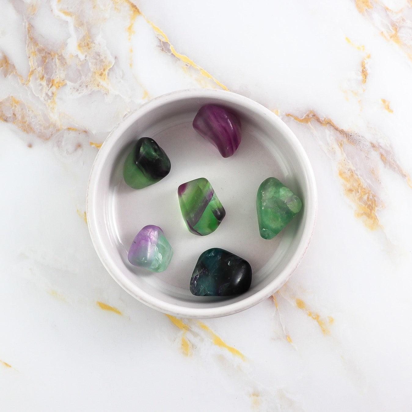 Multicolored Fluorite rolled stone
